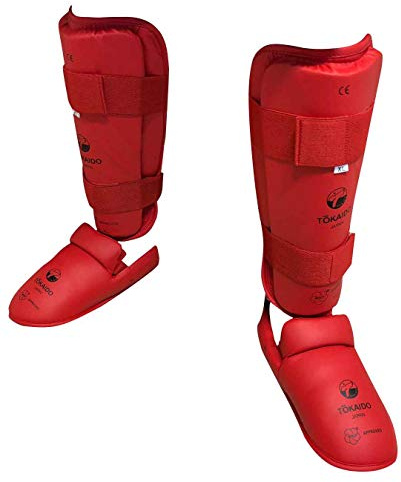 Tokaido Schienbein-Spannschutz WKF rot blau Karate Schienbeinschützer Fußschützer für Wettkampf & Training