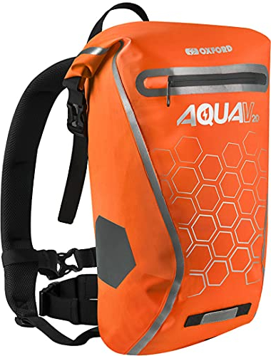 Oxford Aqua V20 Backpack - 20 Litre Reflective Waterproof Motorcycle Bicycle Backpack, Orange, OL698