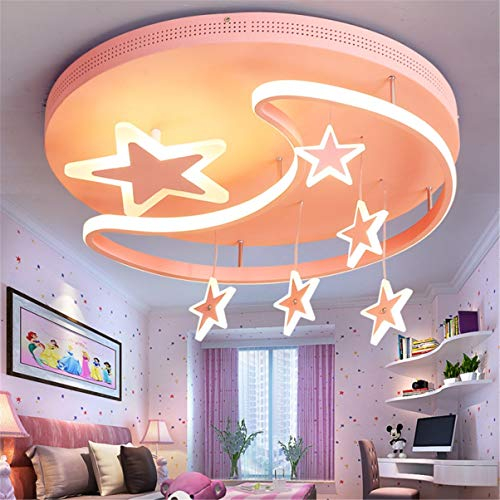 LED Kinderlampe Deckenleuchte Deckenlampe Pendelleuchte Moderne Kreative Eisen Acryl Sterne Mond Wolke Kinderzimmerlampe Schlafzimmer Dekoration Romantisch Designer Hängelampe Rosa,3000k,36W42CM
