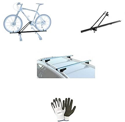 Compatible avec Volvo V40 Cross Country 5P 2014 Barres porte-bagages pour toit de voiture 130 cm en aluminium + porte-vélos de toit pour 1 vélo pour réhausseur hautes et basses
