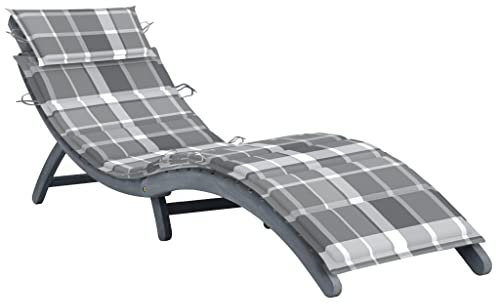 vidaXL Akazienholz Massiv Sonnenliege mit Auflage Klappbar Gartenliege Relaxliege Gartenmöbel Liege Liegestuhl Holzliege Saunaliege Strandliege Grau