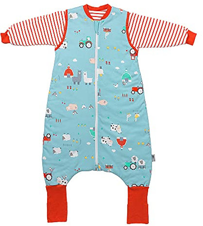 schlummersack Schlafsack mit Füßen Bio Baumwolle ganzjährig 2.5 Tog 90 cm Bauernhof | Kinder Schlafsack mit Beinen für eine Körpergröße 90-100cm | Ganzjahres Füßen 2.5 Tog