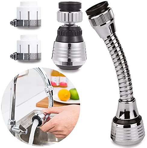 2 Stück Flexibler Wassersparender, 360°Swivel Edelstahl Wasserhahn mit Schlauchverlängerung, für Küche und Badezimmer