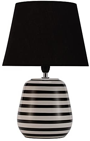 Pauleen 48214 Dressy Sparkle Tischleuchte max. 20 Watt handgefertigt Schwarz, Weiß Nachttischlampe Nature Look aus Stoff, Keramik E14