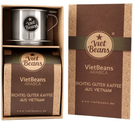 Kaffee Geschenkset - Kaffeegeschenk mit Geschenkbox - 250g Gemahlener Röstkaffee 100% Arabica und Handfilter (Café Phin) - Kaffeegeschenke Set Kaffeegeschenkidee
