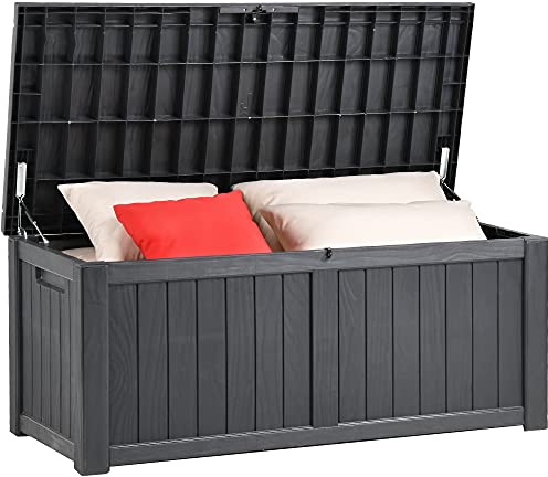 YITAHOME 460 Liter Groß Gartenbox Wasserdicht, Abschließbarem Outdoor Kissenbox, Garten Auflagenbox Wetterfest Garten Aufbewahrungsbox für Gartengeräten Poolzubehör Spielzeug, Dunkelgrau