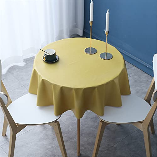 FANSU Tischdecke Plastik Rund, Feste Farbe Tischdecken PVC Abwaschbar Wachstuchtischdecke Abwischbar Wasserdicht Ölbeständig Gartentischdecke Tischtuch (Durchmesser 140cm,Gelb)