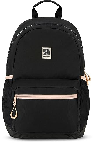 AUDETIC Schulrucksack Mädchen und Jungen Teenager Schwarz Rosa - Flex - Rucksack Damen & Herren mit 16 Zoll Laptop Fach für Schule & Freizeit - Wasserabweisend