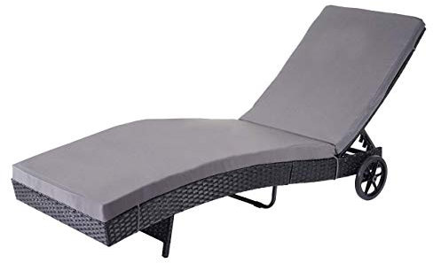 Mendler Sonnenliege HWC-D80AM, Gartenliege Relaxliege Liege, Poly-Rattan - anthrazit, Kissen dunkelgrau