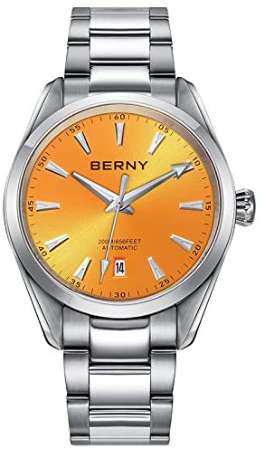 BERNY Automatikuhr für Herren NH35 Uhrwerk Mechanische Uhren mit Schraubkrone 20ATM Wasserdicht Saphirglas Edelstahl Armbanduhr Super Leuchtend, gelb, Automatikuhr, mechanisch, selbstaufziehende