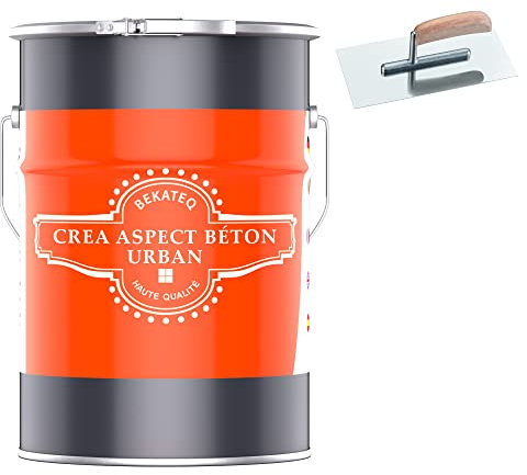 BEKATEQ Aspect béton Gris béton 6kg, URBAN Style jusqu'à 15m², Enduit effet béton avec outils, béton apparent, décoration murale sans joints pour salle de bain, toilette, salon, bureau S1002