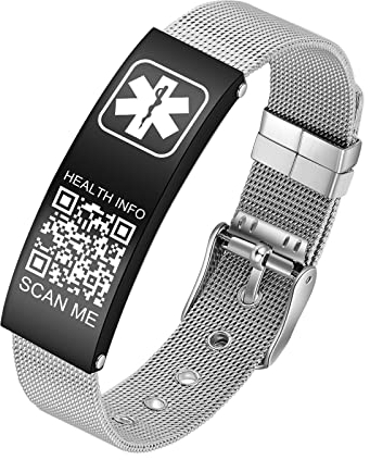 THELUCKYTAG Medizinische Armbänder Männer Frauen mit QR Code Medizinische Alert ID Armbänder Titanstahl Armband Passt Handgelenk Up 8''-10'' Mehr Raum Benutzerdefinierte Notfall medizinische ID Info