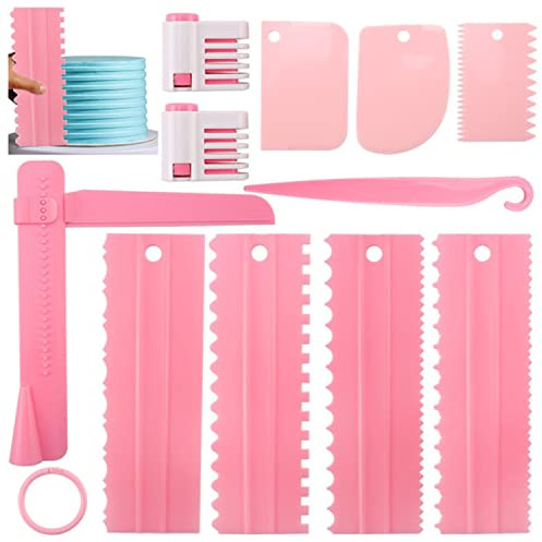 Dwwffer 11 Pcs Cake Scraper Set for Cake Cream Baking Decorating,Pink