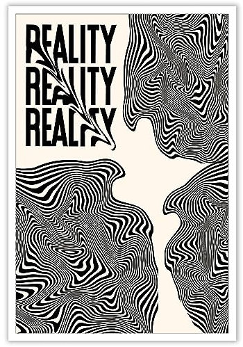 DVBOCS Verzerrte Realität Druck Gemälde, Retro Psychedelic Wanddekoration, Poster Vintage Schwarz und Weiß Ästhetik Linien Leinwand Wandkunst Geeignet für Dekor Wohnzimmer Schlafzimmer Badezimmer 30,5