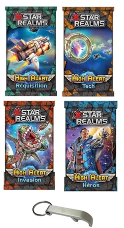 Blumie Shop Set Star Realms Französische Version Pack High Alert: Requisition + Helden + Tech + Invasion + 1 Flaschenöffner