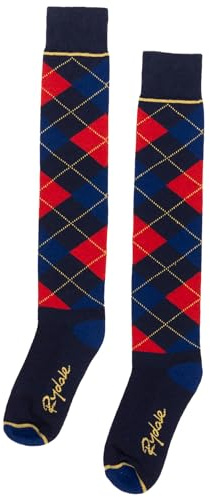 Ladies Knee High Riding Socks Cotton Blend Women'sEquestrian Boot Sock Cushioned Sole Long Socks (Argyle Navy)
