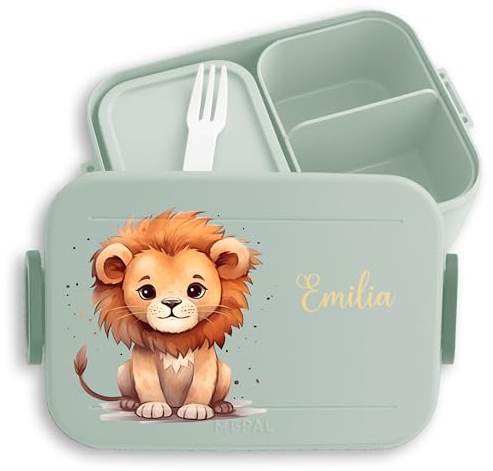 Kinder Bento Box Midi Lunchbox für Mepal Bentobox - Löwen - Brotbox Löwe Vesperbox König der Tiere I Leu I Zootiere - 900 ml - Sage Grün - brotdose junge brotzeitbox mädchen kita lion loewen