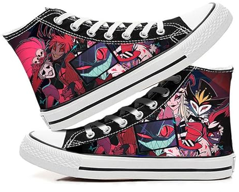 Vox Hazbin Hotel Cosplay Schuhe Alastor Cartoon Anime gedruckt Leinwand Schuhe Schwarz High Top Flache Schnürschuhe Canvas Schuhe, Typ 7, 38 EU