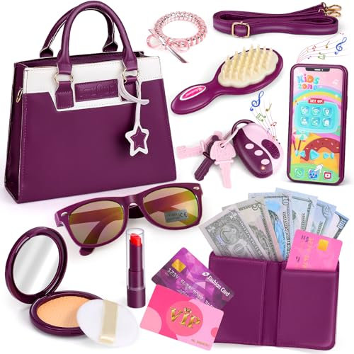 Own1one Play Purse Set for Girls, Little Girls Purses with Accessories Pretend Play Handbag for Toddlers Handbag Toy Wallet Makeup Princess Toys Gift for Girl