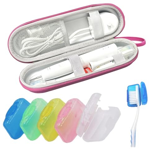 TYSORETY Zahnbürsten-Reiseetui für Oral-B/Oral-B Pro/Phlips Sonicare elektrische Zahnbürste, tragbares Hartschalen Reisetasche (Rosa mit Bürstenkopf Schutzhülle)