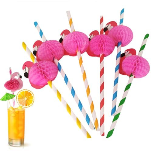 Lot de 50 pailles en forme de flamant rose, pailles de décoration de table, pailles amusantes en forme d'animaux, pailles de décoration de fête, pailles d'anniversaire