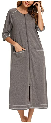 Robe de chambre en coton pour femme - Légère et douce - Avec fermeture éclair - Longueur totale - Confortable - Vêtement de détente