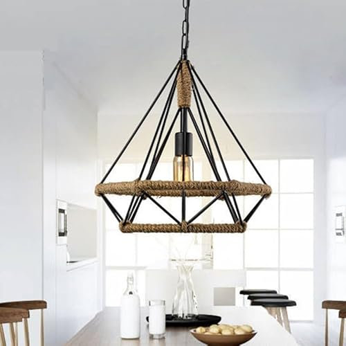 Pantalla de luz colgante tejida industrial rústica, para techo, isla de cocina, cafetería, bar, granja, bombilla no incluida