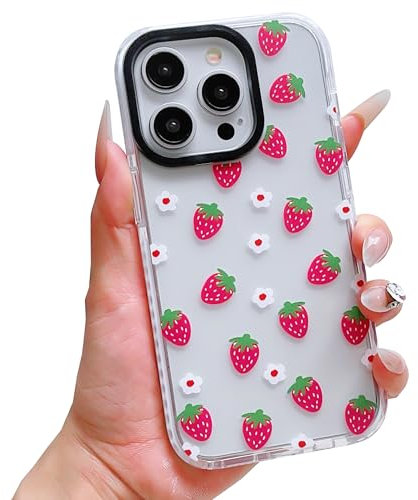 ECZOIL Compatible for iPhone 15 Pro Max Case,Cute Clear Strawberries Flowers Cartoon for Women Girl Soft TPU Shockproof Anti-Yellow Protective Phone Case for iPhone 15 Pro Max-Strawberries Flowers