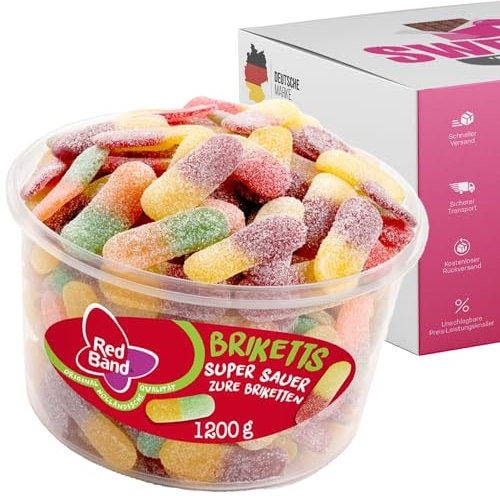 Red Band Fruchtgummi Dosen | Saure Zungen, Pilze, Schnuller & Mehr | Großpackungen für Party, Büro oder als Geschenk (Briketts 1200g)