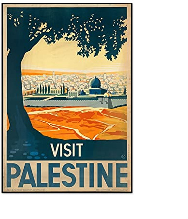 Palästina Travel Vintage Poster Leinwand Malerei Palästina Map Wandkunst Drucke Schwarzweißbild Büro Home Zimmer Dekor(50x70 cm No Frame)