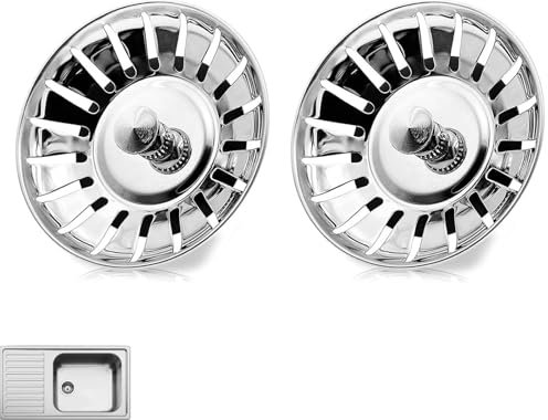 2 Pcs Stainless Steel Sink Strainer Universal 78mm Kitchen Sink Plug Durable Hair and Food Catcher for UK Sink Hole