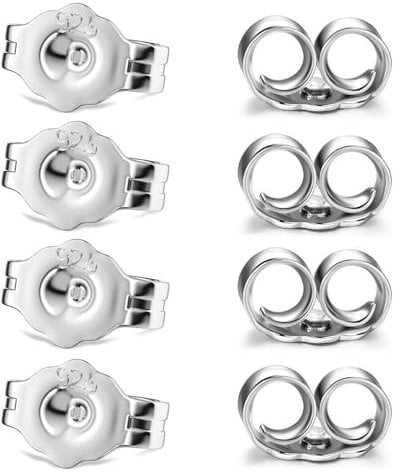 925 Sterling Silver Earring Backs Replacements, 8pcs/4 Pairs Butterfly Earrings Backs/Scrolls, Secure Ear Locking for Stud Earrings, Jewellery Making, Jewellery Findings