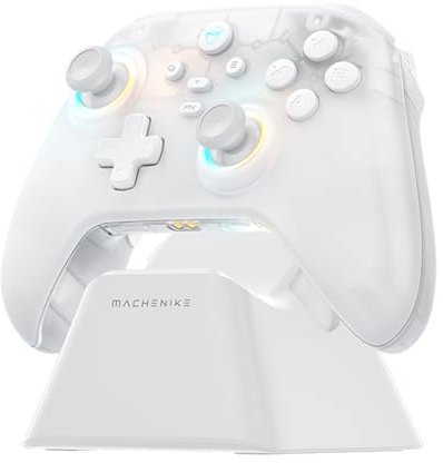 Machenike G3V2PE Controller Bluetooth per PC/Switch/iOS/Android - Joystick e Grilletti a Effetto Hall, RGB, Pulsanti Rimappabili, Batteria da 1000mAh con Dock di Ricarica 1000Hz Respuesta, Bianco