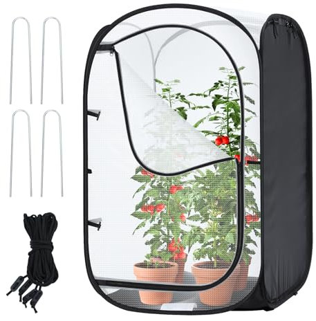 Ohuhu 36 Plant Cover Fruit Cage, UV Plants Protection, 2-in-1 Pop Up Garden Cloches for Growing Vegetables, Fruits, Flowers-Strawberry and Tomato Cages, Reusable Mesh Reelable Ventilation Window