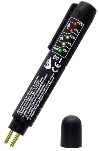 Yuio Rilevatore Olio Freni per DOT3 DOT4 DOT5,1, Brake Fluid Tester con 5 LED Indicatore, Tester Liquido Freni, Penna Portatile per Test di Controllo qualità Olio Freni, Tester Universale Olio