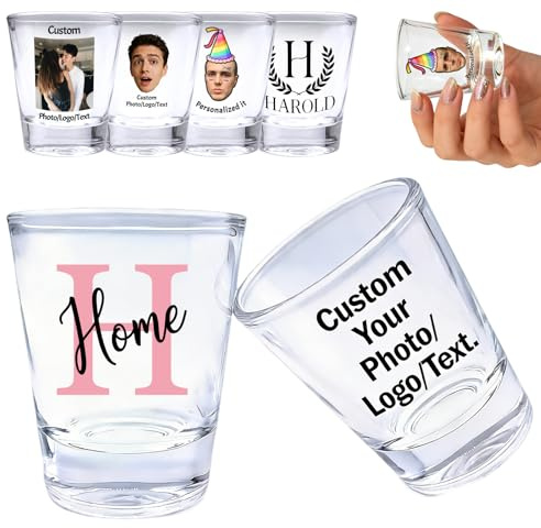 Personalisierte Schnapsgläser, individuelles Foto-Schnapsglas, 45 ml, einzigartiges Geschenk für Hochzeit, Jahrestag, Geburtstag, Gastgeschenke, doppelseitiger Druck, langlebiges Kristalletikett