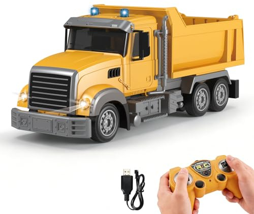YESHIN 1:24 RC Kipper LKW, 6 Kanal Ferngesteuerter Baustellen LKW mit Licht | 2.4GHz Funksteuerung, Elektrische Kippmulde, Offroad Baufahrzeug Spielzeug für Kinder Jungen
