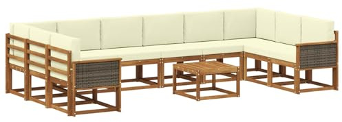 vidaXL Outdoor-Sofagarnitur 11 pcs Natur und Creme Massivholz Akazie, Akazienholz Sofa, modernes Garten-Sofa, wetterfestes Sitzmöbel, Flexibles Möbelstück für den Hinterhof