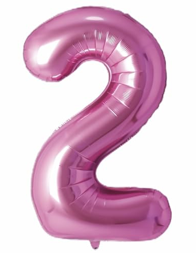 Folienballon Zahl 2 (Rosa/Pink) von Trendario - XXL Riesenzahl 100cm Ballon - Helium Luftballons für Geburtstag, Partydeko, Hochzeit