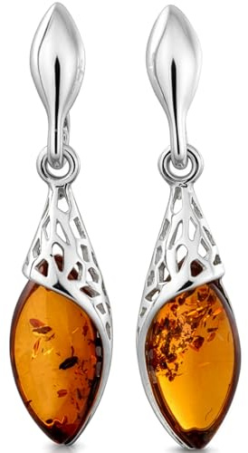 Amber Earrings - Baltic Honey Amber Dangling Earrings Summer - Sterling Silver Jewelry Collection
