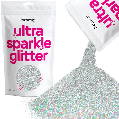 Hemway Ultra Sparkle Glitter - Silver Holographic | Metallic Flakes for Resin & Epoxy Crafts | Supplies for Tumblers, Festival, Hair, Face, Body, Eye & Nail Art Decoration | 100 g