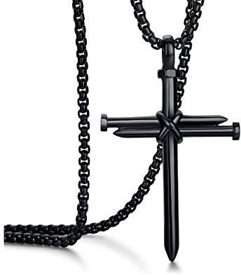 Men's Stainless Steel Nail Cross Pendant Necklace Women Men 24 Inch Chain