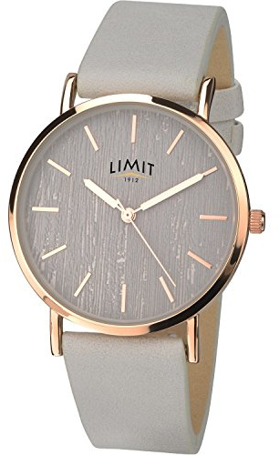 Limit Womens 6365.01 Rose Gold Plated Pale Grey Leather Strap Wristwatch