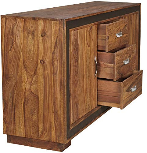 Beauty.Scouts Sideboard Holzkommode Bruna Massivholz Sheesham braun schwarz 160x80x44cm Kommode Anrichte Schrank Standschrank Ablage Aufbewahrung mit Schubladen
