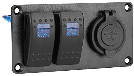 Panneau de commutateur à bascule, 12-24V Panneau de commutateur à barre bleue à 2 gangs avec port 3.1A USB Conception professionnelle étanche