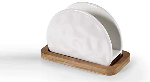 GICOS IMPORT EXPORT SRL Porta tovaglioli portatovaglioli Bianco con Tagliere in Legno Cucina Bar in ceramiica 14 * 7 * 9 cm IPP 780585