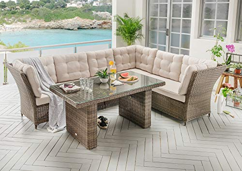 Beauty.Scouts Outdoor Collar Edition DEST Deluxe Dininglounge Ray, Vintage braun, 2er-Set, Polster Natur, großes Loungesofa, Tisch, Garten, Gartenmöbelset, Balkonmöbelset, Balkon