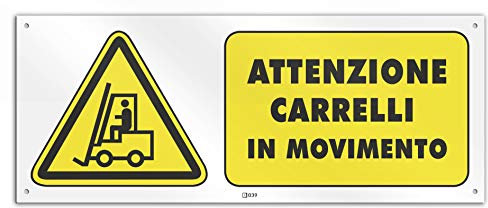 Cartello cm 30x12 - Attenzione Carrelli in Movimento (PVC spessore 1 mm con 4 fori)