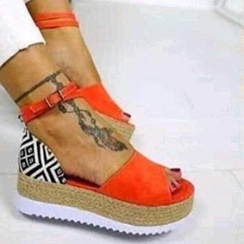 Nwarmsouth Pantofole da Bagno Unisex Antiscivolo,Ciabatte con Plateau in Lino Intrecciato, Sandali da Donna con Cintura-Arancio_42,Adulti Sandali a Punta Aperta