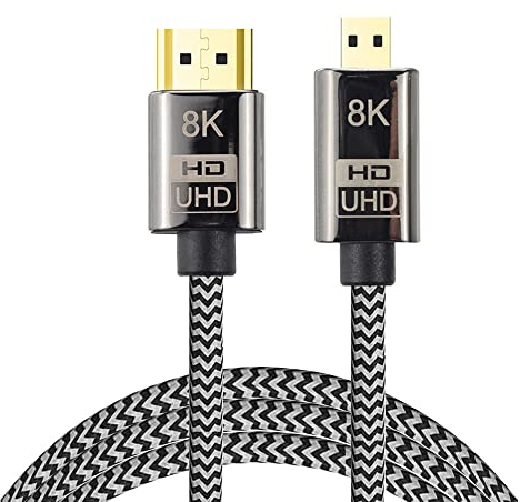 xiwai Câble Micro HDMI vers HDMI 2.1 Ultra HD UHD 8K 60Hz 4K 120Hz 48Gbs HDMI Cordon pour appareil photo tablette (1.0m)